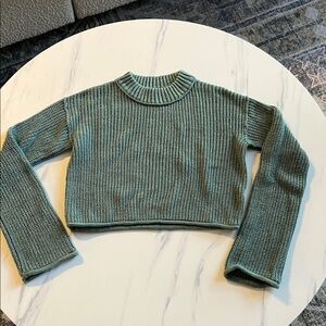 Green Ribbed Knit Cropped Women's Sweater